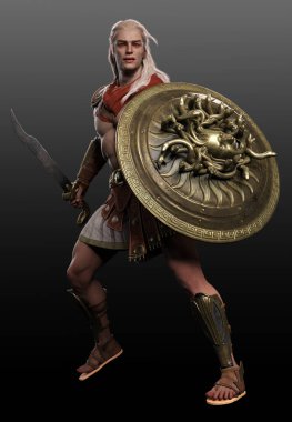 Medusa Sheild ve Kılıçlı Fantezi Yunan ya da Roma Savaşçısı Perseus