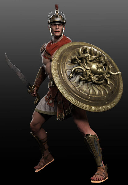 Fantasy Greek or Roman Warrior Perseus with Medusa Sheild and Sword