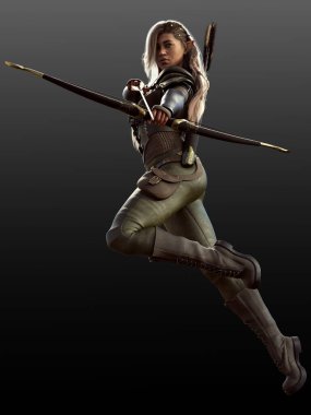 Deri Zırhlı Fantezi POC Fae Uzun sarı saçlı, Ranger ya da Archer