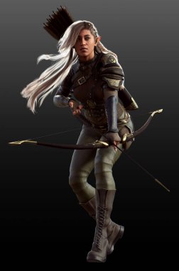 Deri Zırhlı Fantezi POC Fae Uzun sarı saçlı, Ranger ya da Archer