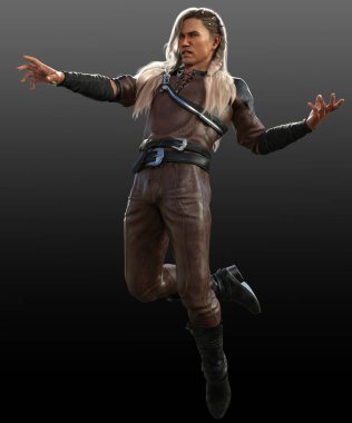 Kahverengi Deri Zırhlı Uzun Sarı Saçlı Fantezi Erkek, Rogue veya Ranger