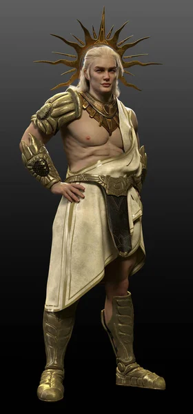 Fantasy Greek God Warrior White Toga Tunic Gold Sun Ray — 스톡 사진