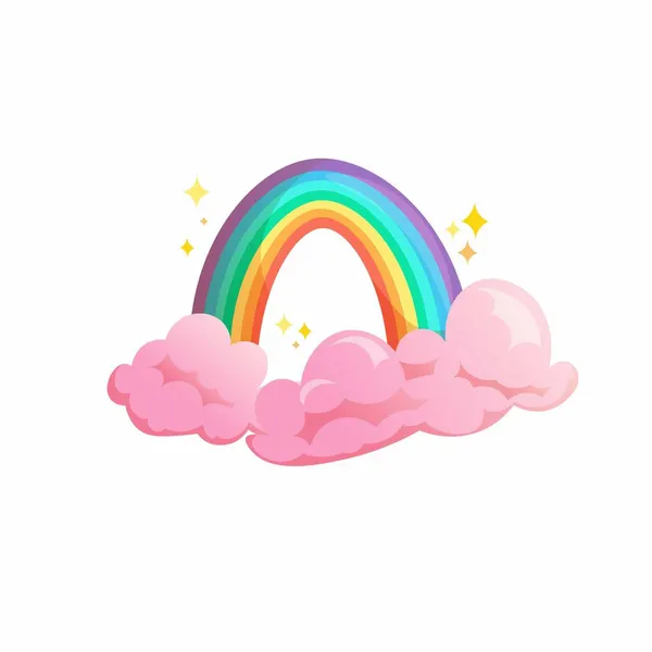Leuke regenboog met magische roze wolken. Cartoon vector illustratie. — Stockvector