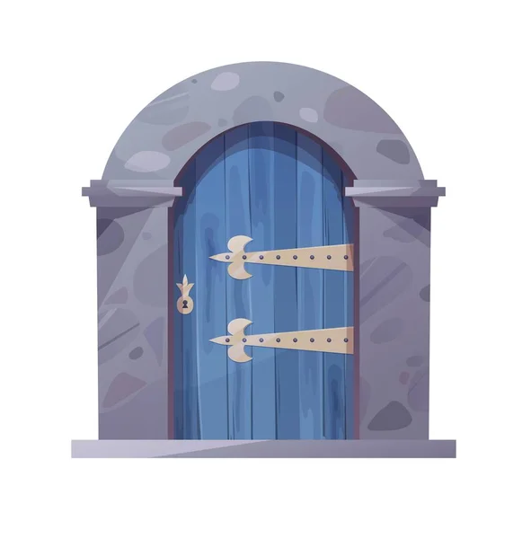 Antica Porta Medievale Legno Con Maniglia Rotonda Metallo Rivestita Pietra — Vettoriale Stock