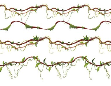 İki boyutlu oyunlar için kusursuz liana ya da sarmaşık deseni. Orman tropikal tırmanma tesisleri. Çizgi film vektör illüstrasyonu.