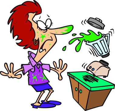 Cartoon of a Blender Spilling All Over a Woman clipart