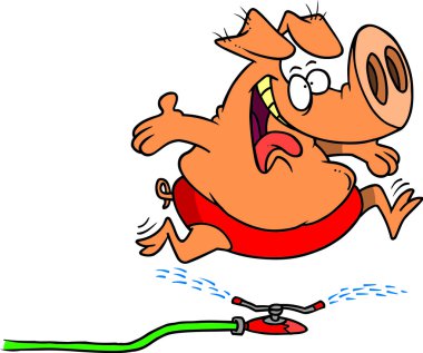 Cartoon Pig Sprinkler clipart