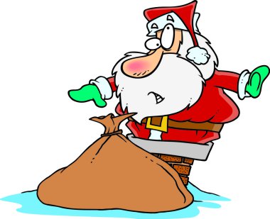 Noel Baba bacadan içinde sıkışmış cartoon