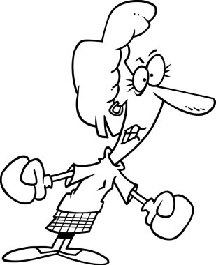 Boks eldivenli kadın karikatür