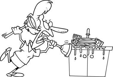karikatür evye tıkanmış