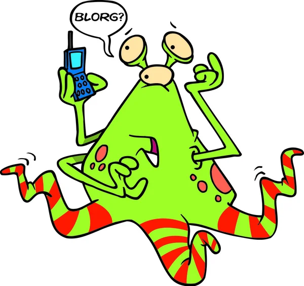 Cartoon Alien Phone — Stock Vector