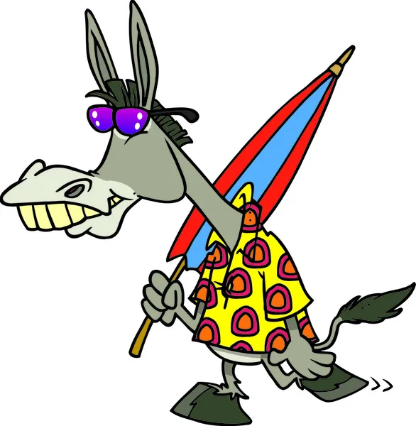 Clipart de dibujos animados Imagen de un burro yendo a la playa — Archivo Imágenes Vectoriales