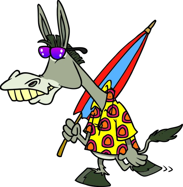 Clipart de dibujos animados Imagen de un burro yendo a la playa — Vector de stock