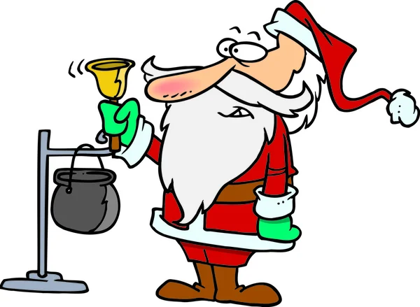 Weihnachtsmann läutet Charity-Glocke auf weißem Hintergrund. — Stockvektor