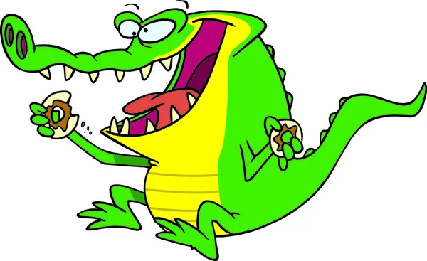 Роялти Free Clipart Image of a Gator Eating a Donut — стоковый вектор