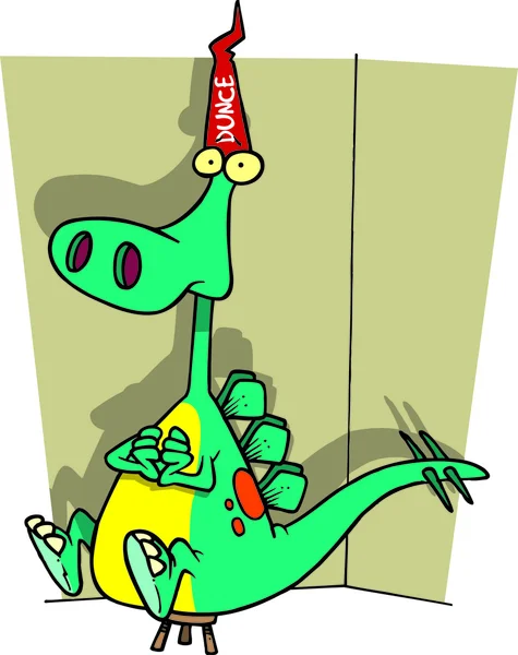 Cartoon Dinosaur Dunce - Stok Vektor
