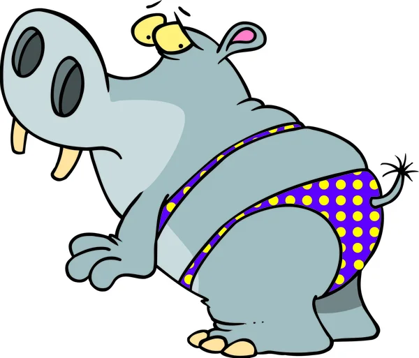 Hippo in a polka dot bikini, on a white background. — Stock Vector