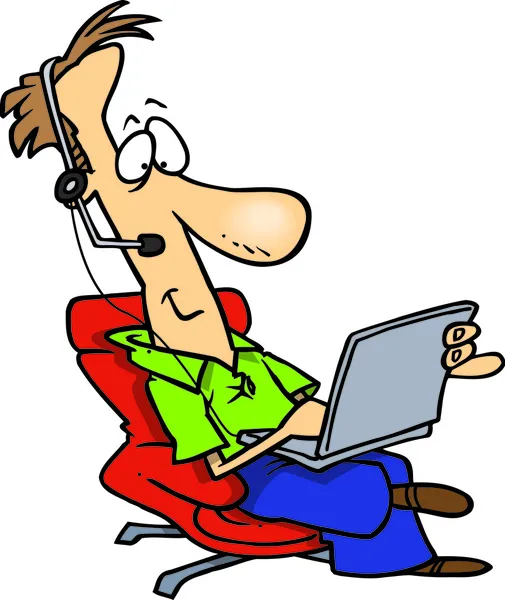 Cartoon man aan het werk op laptop — Stockvector