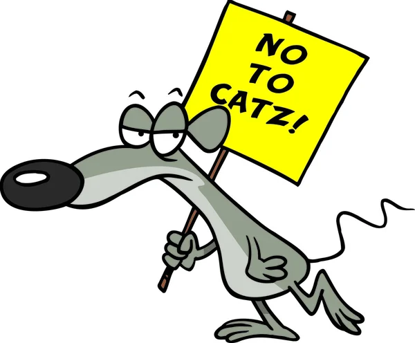Topo dei cartoni animati che protesta gatti — Vettoriale Stock