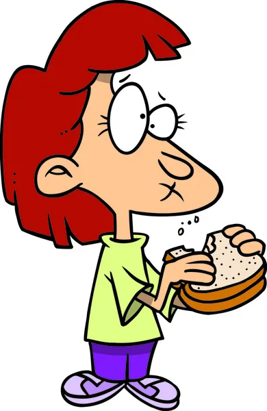 Karikatura dívka jíst sendviče — Stockový vektor