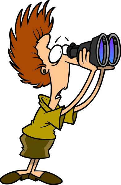 Cartoon Woman Looking Through Binoculars