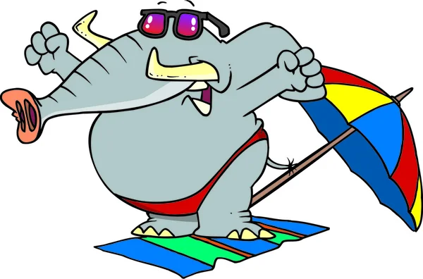 Cartoon olifant op het strand — Stockvector