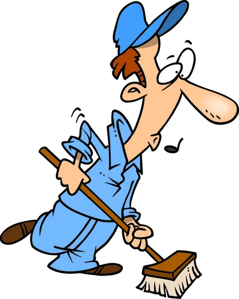 Cartoon Janitor Sweeping — Stock Vector
