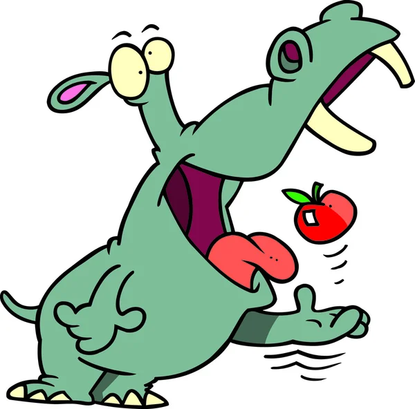 Cartoon Hippopotamus Eating an Apple — Stock Vector