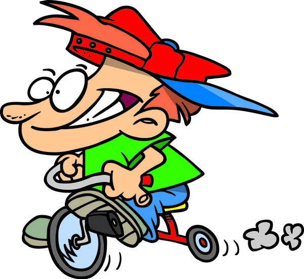 Ragazzo dei cartoni animati cavalcando un triciclo — Vettoriale Stock