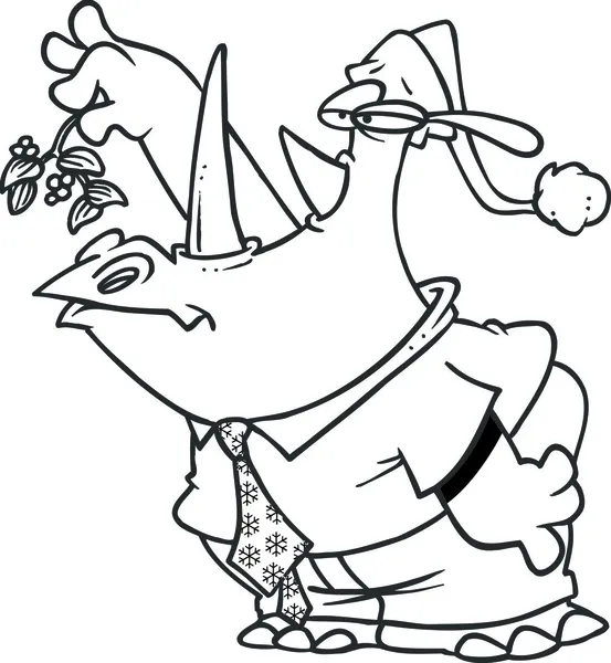 Dessin animé Rhino Mistletoe — Image vectorielle