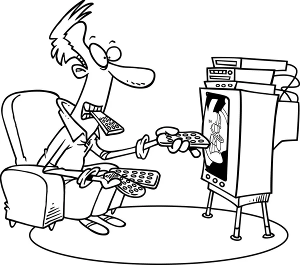 Cartoon meerdere afstandsbediening verwarring — Stockvector