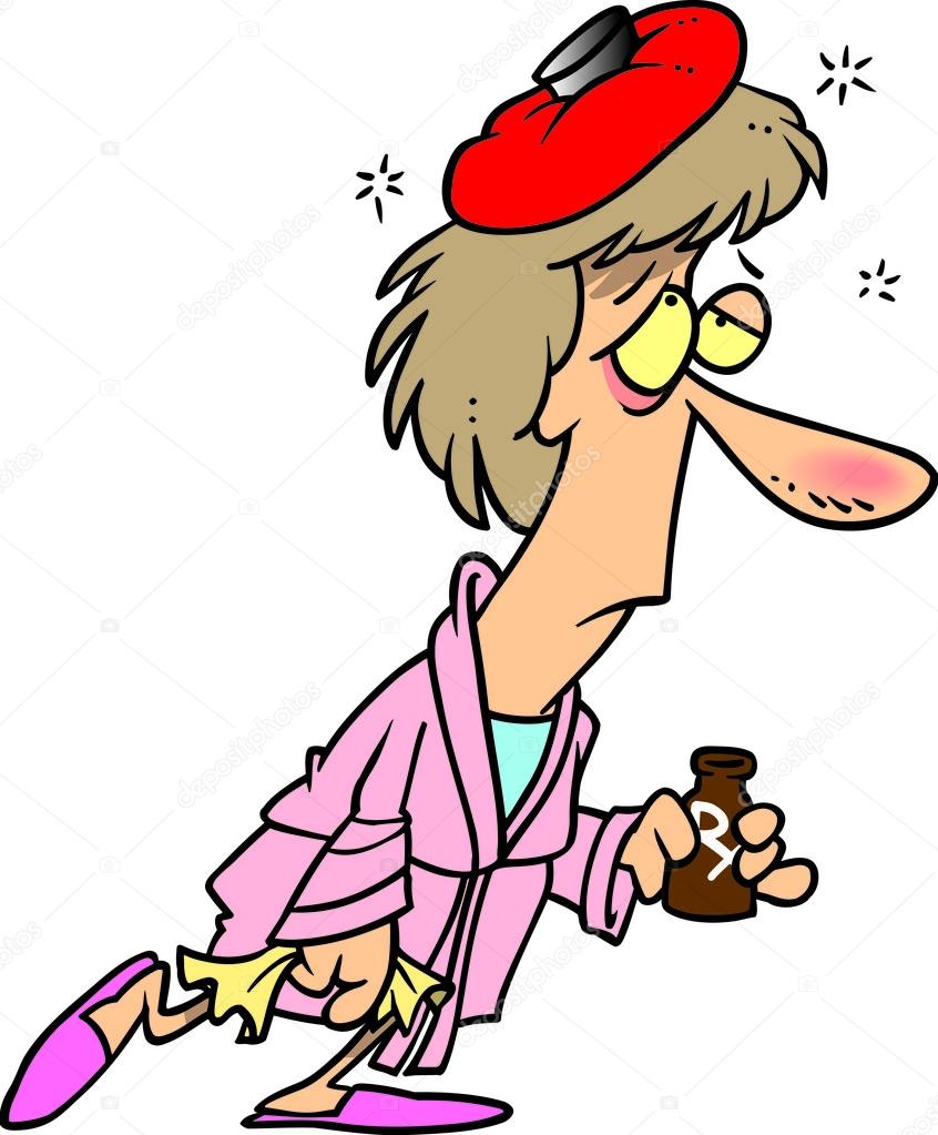 Cartoon Woman with Flu