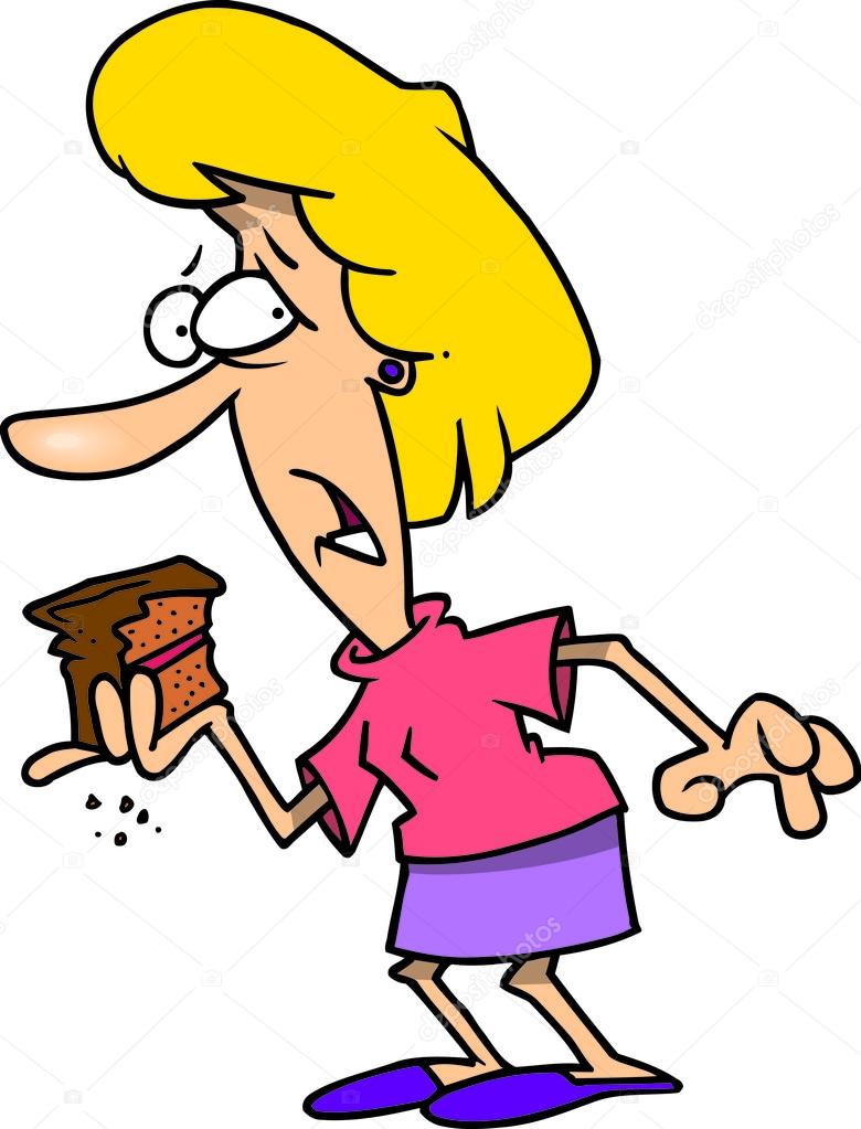 Picture cartoon girl eating cake Cartoon Woman Eating Cake — Stock