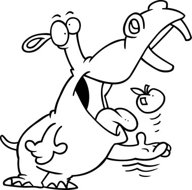 bir elma yemek karikatür su aygırı