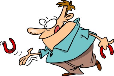 Cartoon Man Playing Horseshoes