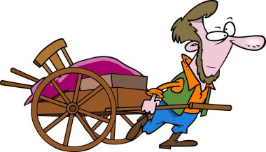 Cartoon Amish Man Pulling Cart