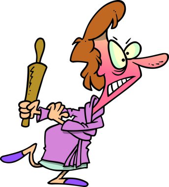 oklava ile karikatür kızgın kadın