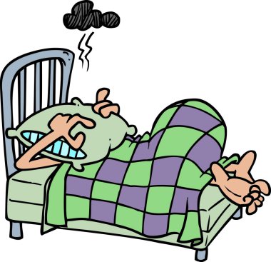 Uyumaya çalışıyorum karikatür kişi