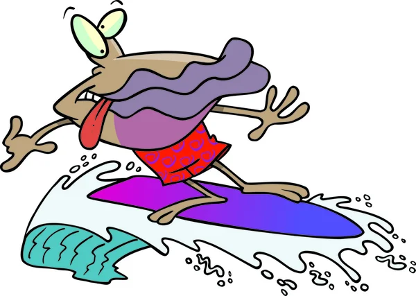 Cartoon Clam Surfer — Stock Vector