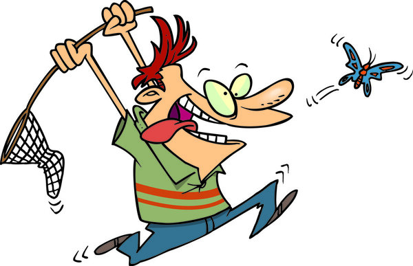 Cartoon Man with Butterfly Net