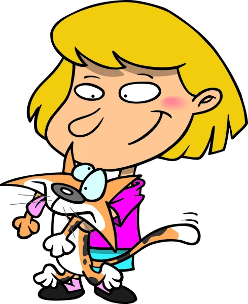 Cartoon Girl Holding a Cat — Stock Vector