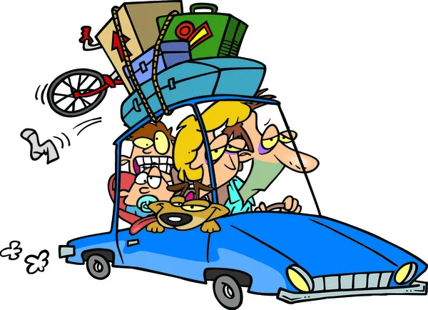 Cartoon Family Road Trip — Stok Vektör