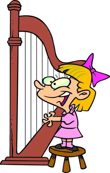 Cartoon Girl Playing the Harp — Stock Vector