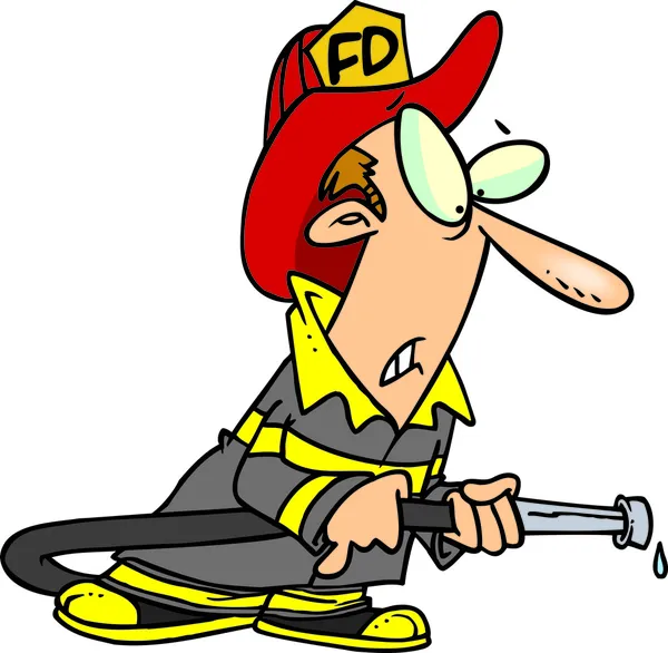 Cartoon Fireman with Water Hose — Stock Vector