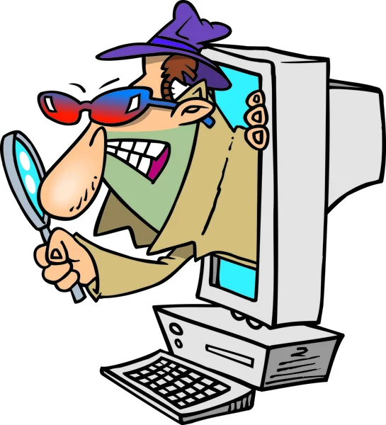 Spyware de computadora de dibujos animados — Vector de stock