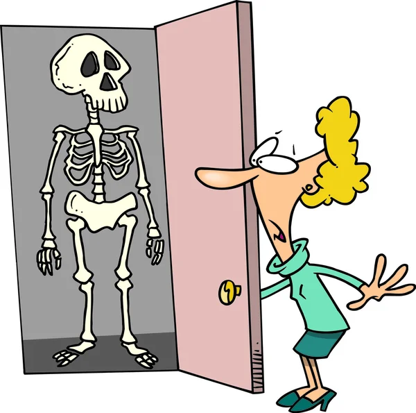 Cartoon Skeleton in the Closet — Stock Vector