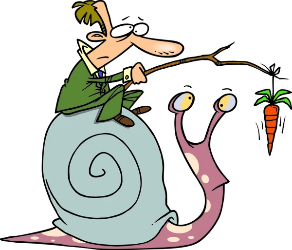 Γελοιογραφία επιχειρηματίας ιππασίας ένα σαλιγκάρι — Διανυσματικό Αρχείο