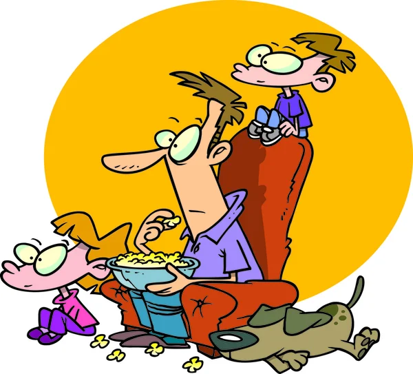 Cartoon Família assistindo televisão —  Vetores de Stock