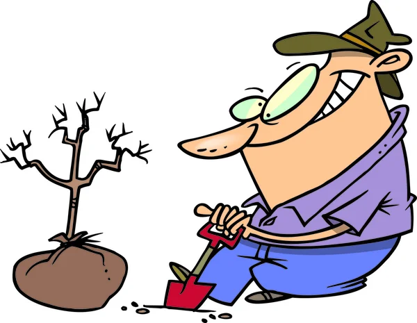 Cartoon man planten van een boom — Stockvector