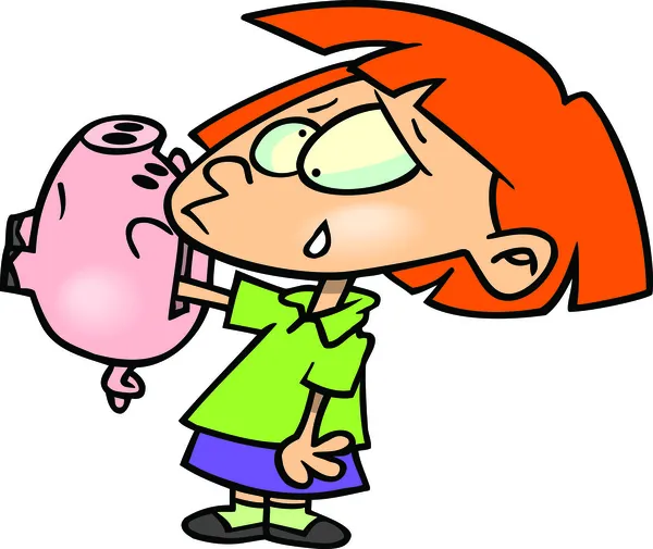 Cartoon Girl with Piggy Bank — Stock Vector